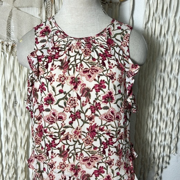 Sundance Pink Red Floral Ruffle Accent Sleeveless Midi Length Dress M - Picture 8 of 12